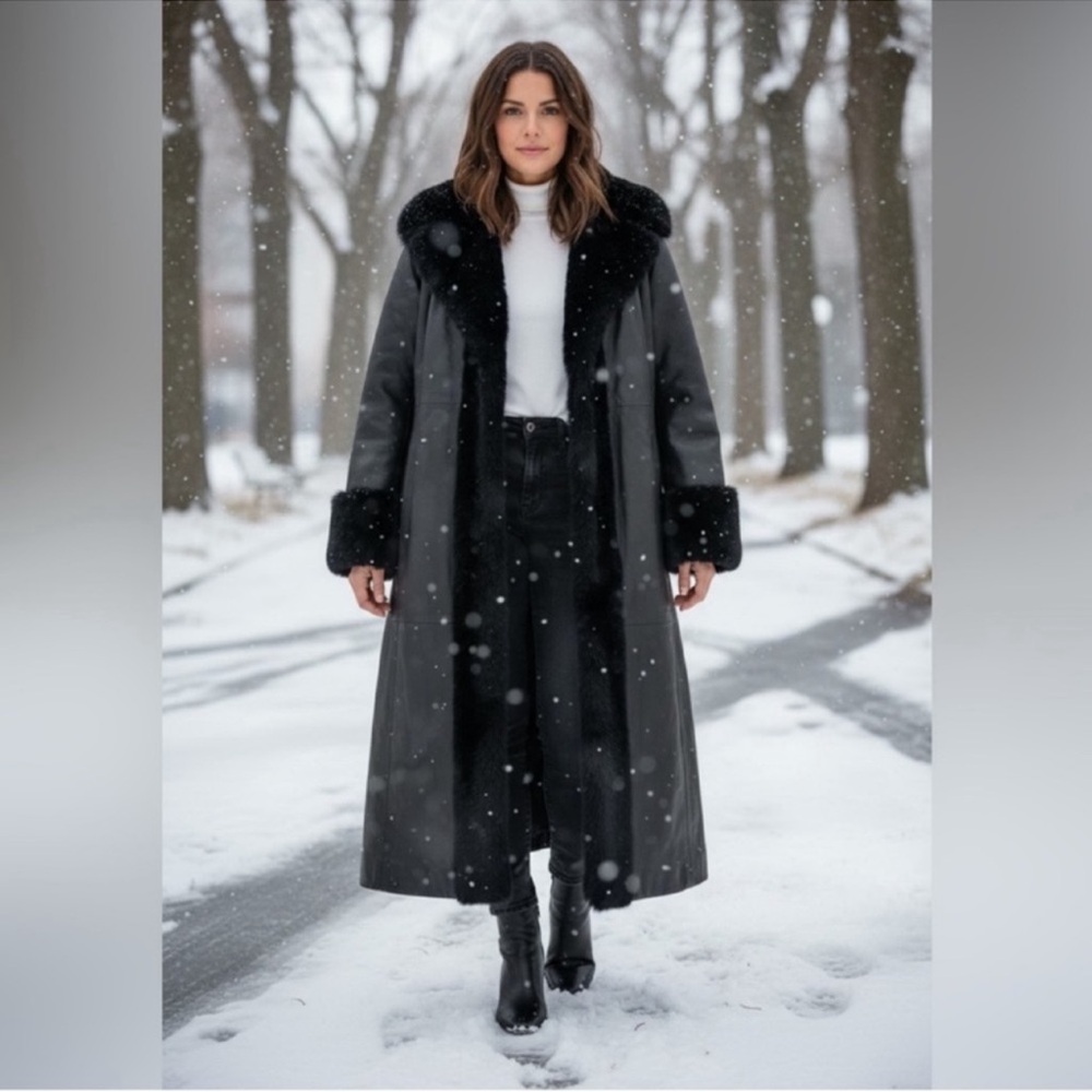 Long reversible leather dress coat